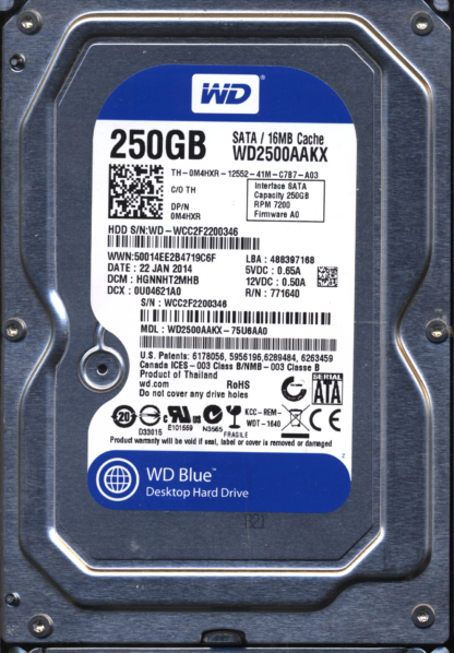 WD 250GB WD2500AAKX-75U6AA0 DCM HGNNHT2MHB T2 2060-771640-003 DONOR DRIVE