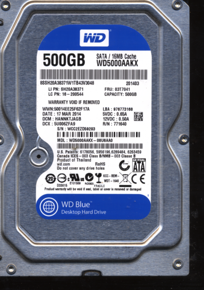 WD 500GB WD5000AAKX-08U6AA0 DCM HANNKTJAGB TJ 2060-771640-003 DONOR DRIVE