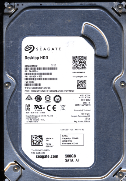 SEAGATE 500GB ST500DM002 1SB10A-500 SN ZA4 FW CC43 100774000 DONOR DRIVE