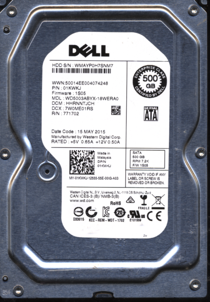 WD 500GB WD5003ABYX-18WERA0 DCM HHRNNTJCH TJ 2060-771702-001 Donor Drive