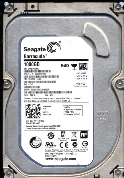 SEAGATE 1TB ST1000DM003 1CH162-510 SN W1D FW CC47 100717520 DONOR DRIVE