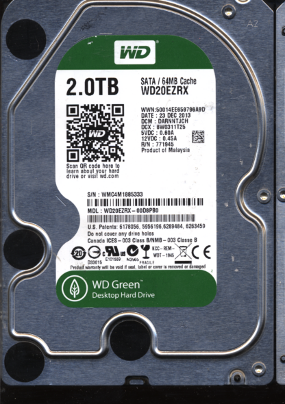 WD 2TB WD20EZRX-00D8PB0 DCM DARNNTJCH TJ 2060-771945-001 DONOR DRIVE