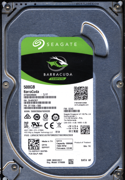 SEAGATE 500GB ST500DM009 2F110A-500 SN ZA4 FW CC43 100774000 DONOR DRIVE