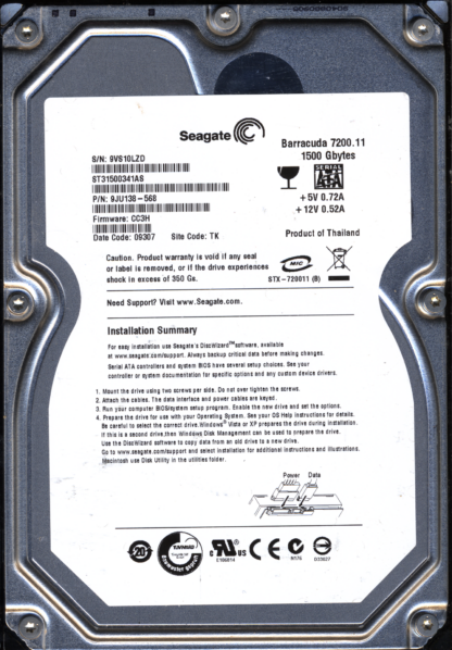 SEAGATE 5TB ST31500341AS 9JU138-568 SN 9VS FW CC3H 100530756 DONOR DRIVE