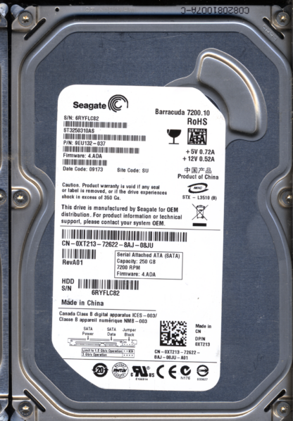 SEAGATE 250GB ST3250310AS 9EU132-037 SN 6RY FW 4.ADA 100468303 DONOR DRIVE