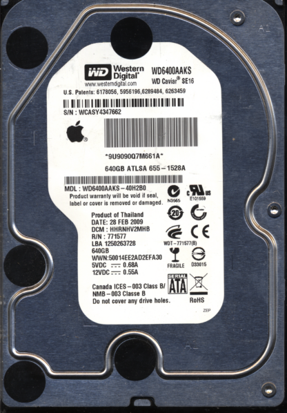 WD 640GB WD6400AAKS-40H2B0 DCM HHRNHV2MHB V2 2060-771577-001 DONOR DRIVE