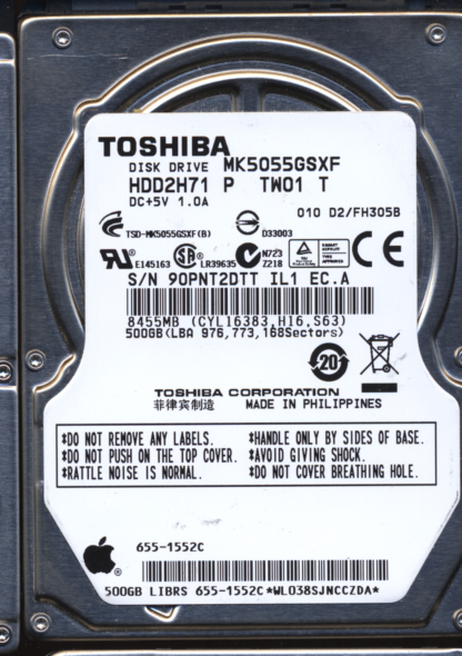 TOSHIBA 500GB MK5055GSXF HDD2H71 D2/FH305B G002439 Donor Drive