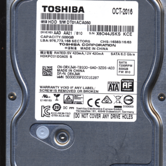 TOSHIBA 500GB HDD DT01ACA050 HDKPC01D0A05 810 220 0A90377 01 Donor Drive