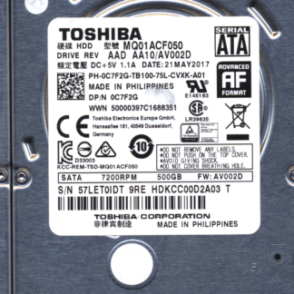 TOSHIBA 500GB MQ01ACF050 HDKCC00D2A03 FW: AV002D G003235C DONOR DRIVE