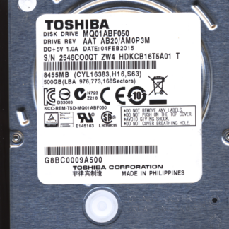 TOSHIBA 500GB MQ01ABF050 HDKCB16T5A01 AB20/AM0P3M G003235C DONOR DRIVE