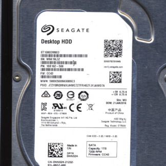 Seagate 1TB ST1000DM003 1SB102-500 SN W9A FW CC43 100774000 Donor Drive