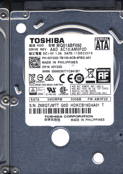 TOSHIBA 500GB MQ01ABF050 HDKCB16D4A01 FW: AM0P2D G003235C Donor Drive