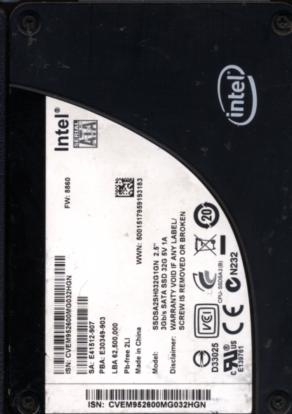 Intel 32GB SSDSA2SH032G1GN 2.5" Donor Drive