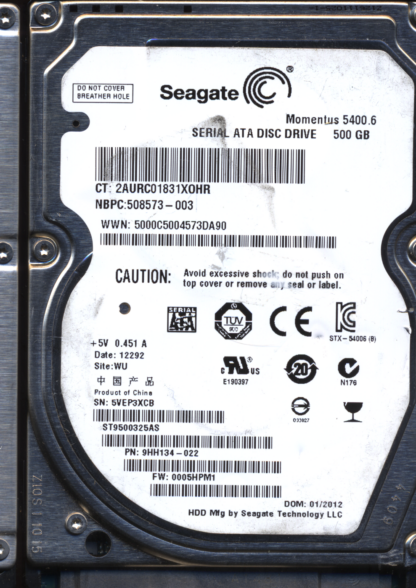 Seagate 500GB ST9500325AS 9HH134-022 SN 5VE Donor Drive - Image 2