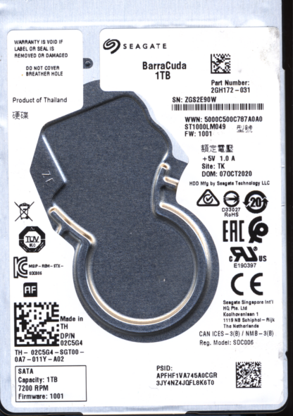 Seagate 1TB ST1000LM049 2GH172-031 SN ZGS 100815565 Donor Drive - Image 2