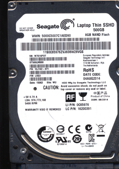 Seagate ST500LM000 1EJ162-071 SN W76 100705349 Donor Drive - Image 2