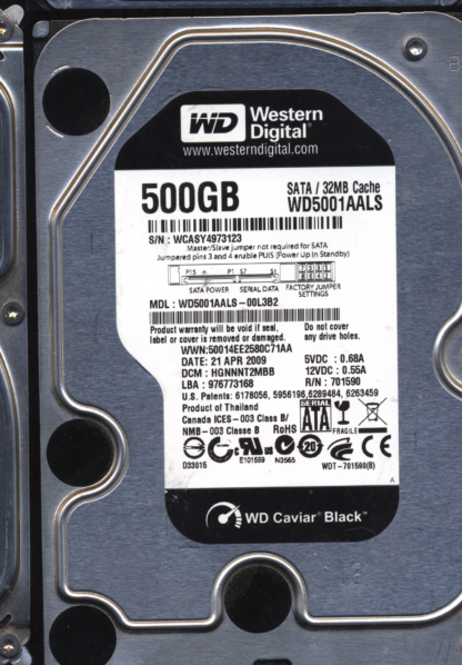 WD 500GB WD5001AALS-00L3B2 DCM HGNNNT2MBB T2 2060-701590-000 Donor Drive