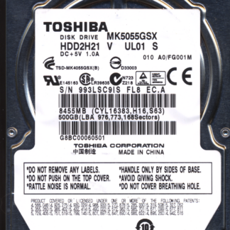 TOSHIBA 500GB MK5055GSX HDD2H21 A0/FG001 G002439 Donor Drive