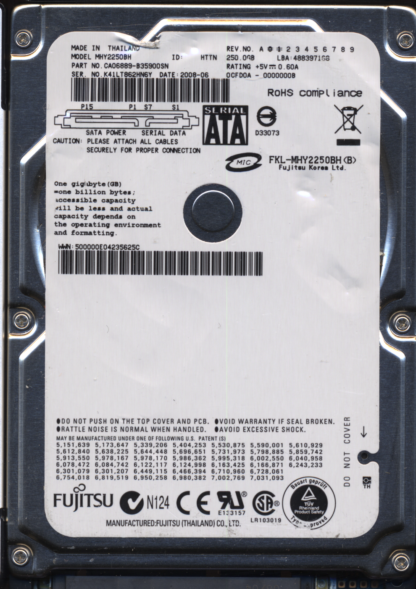 Fujitsu 250GB MHY2250BH CA06889-B35900SN CA26344-B32104BA Donor Drive
