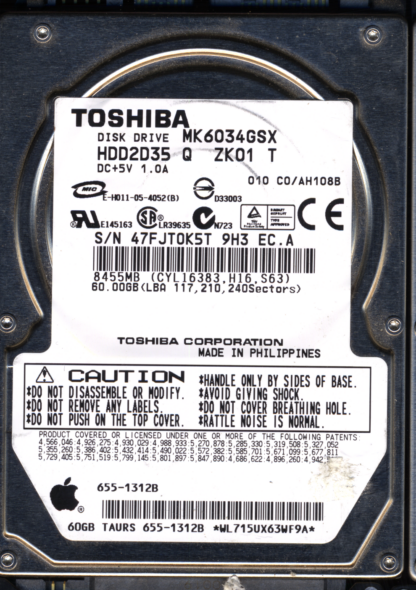 TOSHIBA MK6034GS HDD2D35 C0/AH108B G5B001590000-A Donor Drive - Image 2
