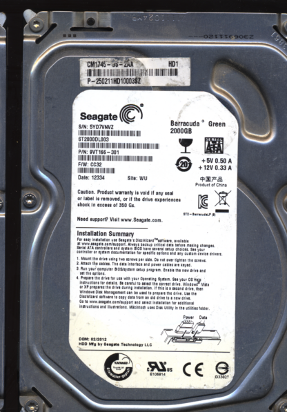 Seagate 2TB ST2000DL003 9VT166-301 SN 5YD FW CC32 100617476 Donor Drive