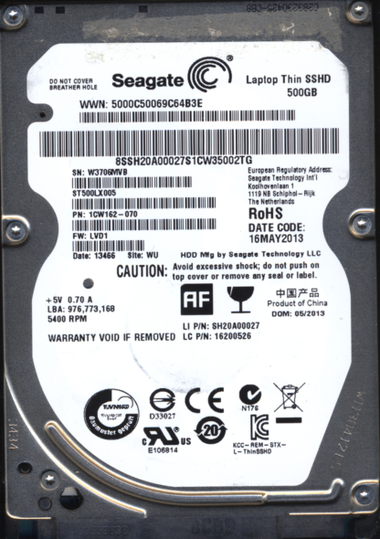 Seagate 500GB ST500LX005 1CW162-070 SN W37 100705349 Donor Drive