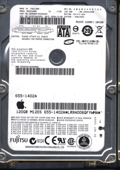 Fujitsu 120GB MHY2120BH CA06889-842500AP CA26344-B32104BA Donor Drive