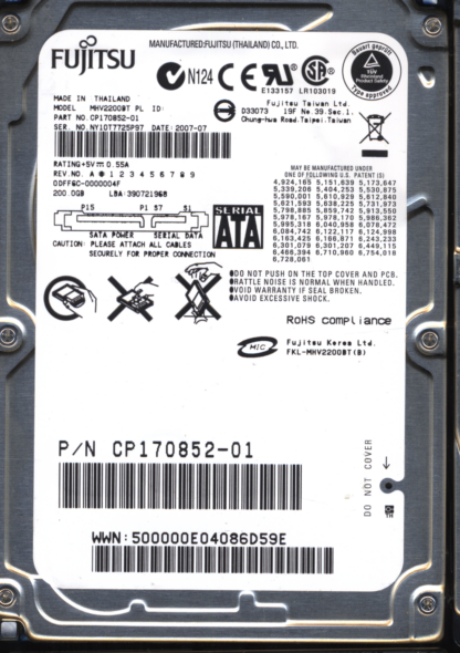Fujitsu 200GB MHV2200BT CP170852-01 CA26343-B82104BA Donor Drive