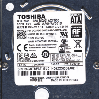 TOSHIBA 500GB MQ01ACF050 HDKCC00D2A02 FW: AV001D G003235C DONOR DRIVE
