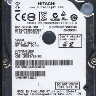 Hitachi 500GB HTS547550A9E384 0J15081 MLC DA3872 2200A9026901 Donor Drive