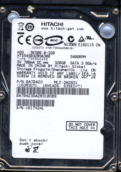 Hitachi 320GB HTS545032B9A300 0A57881 MLC DA2831 320HTS545032 Donor Drive - Image 2