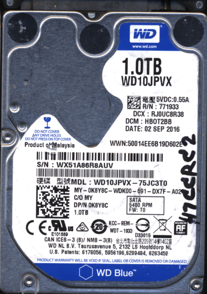 WD 1TB WD10JPVX-75JC3T0 DCM HBOT2BB T2 2060-771960-000 Donor Drive - Image 2