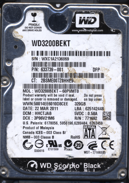 WD WD3200BEKT-60PVMT0 DCM HHCTJAB TJ 2060-771692-005 Donor Drive - Image 2