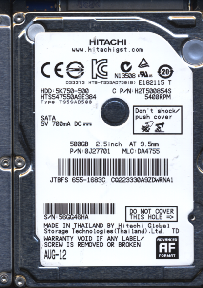 Hitachi 500GB HTS547550A9E384 0J27701 MLC DA4755 2200A9026901 Donor Drive