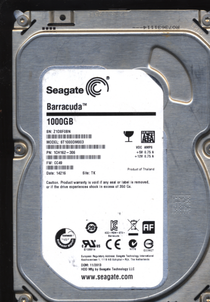 Seagate 1TB ST1000DM003 1CH162-306 SN Z1D FW CC49 100717520 Donor Drive