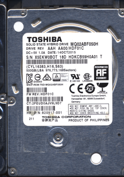 TOSHIBA 500GB MQ02ABF050H HDKCB59H0A01 REV: HDF01C G3814A Donor Drive
