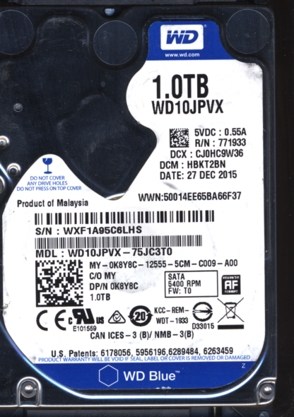 WD 1TB WD10JPVX-75JC3T0 DCM HBKT2BN T2 2060-771960-000 Donor Drive
