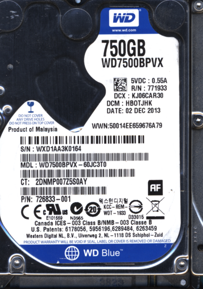 WD 750GB WD7500BPVX-60JC3T0 DCM HBOTJHK TJ 2060-771960-000 Donor Drive