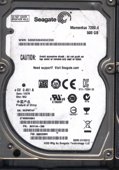 Seagate 500GB ST9500420AS 9HV144-300 SN 5VJ 100565308 Donor Drive