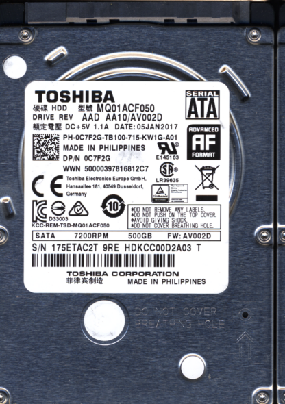 TOSHIBA MQ01ACF050 HDKCC00D2A03 AA10/AV002D G003235C Donor Drive - Image 2
