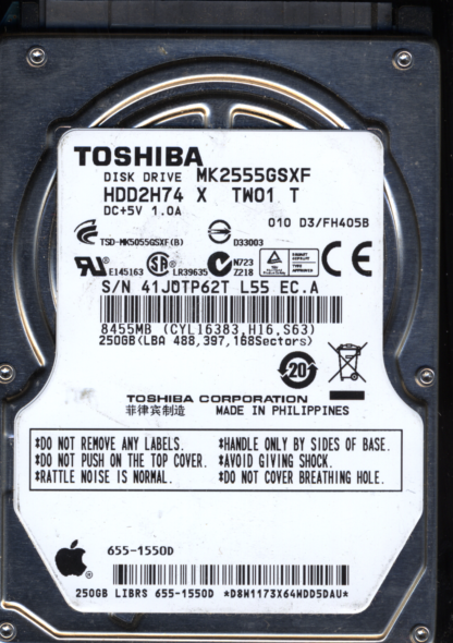 TOSHIBA MK2555GSXF HDD2H74 D3/FH405B G002439 Donor Drive - Image 2