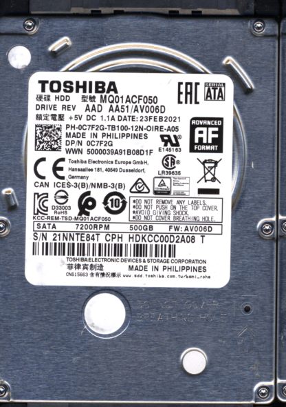 TOSHIBA MQ01ACF050 HDKCC00D2A08 AV006D G003235C Donor Drive - Image 2