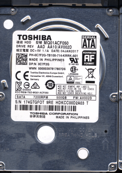TOSHIBA MQ01ACF050 HDKCC00D2A03 AA10/AV002D G003235C Donor Drive - Image 2