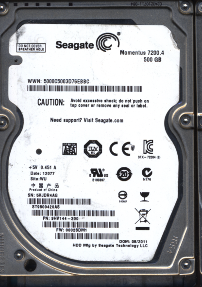 Seagate 500GB ST9500420AS 9HV144-300 SN 5VJ 100656265 Donor Drive