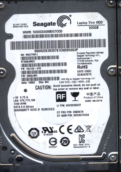 Seagate 500GB ST500LM021 1KJ152-070 SN W62 100729420 Donor Drive