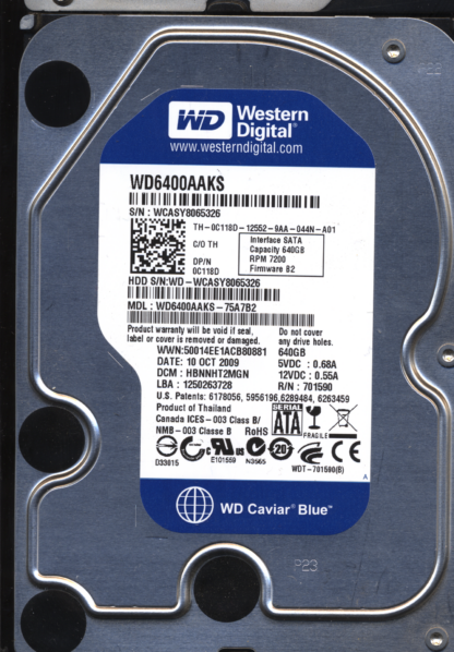 WD 640GB WD6400AAKS-75A7B2 DCM HBNNHT2MGN T2 2060-701590-000 Donor Drive