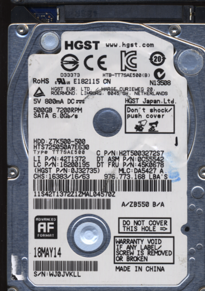 Hitachi 500GB HTS725050A7E630 0J32735 MLC DA5427 2200X8035101 Donor Drive