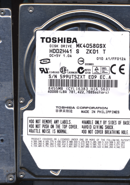 TOSHIBA 400GB MK4058GSX HDD2H41 A1/FF012A G002439 Donor Drive