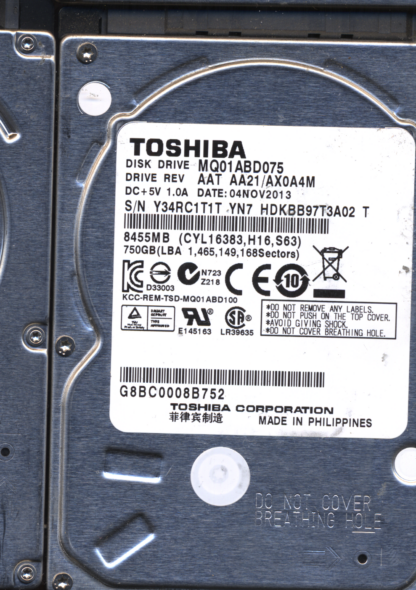 TOSHIBA 750GB MQ01ABD075 HDKBB97T3A02 AA21/AX0A4M G003138A Donor Drive