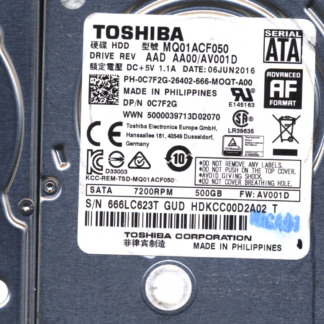 TOSHIBA 500GB MQ01ACF050 HDKCC00D2A02 AA00/AV001D G003235C DONOR DRIVE